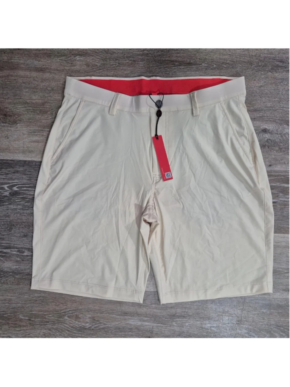 Men's REDVANLY Flat Front Shorts M Beige with Red Trim